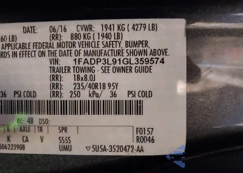 2016 Ford Focus St из США, поврежденный, VIN 1FADP3L91GL359574